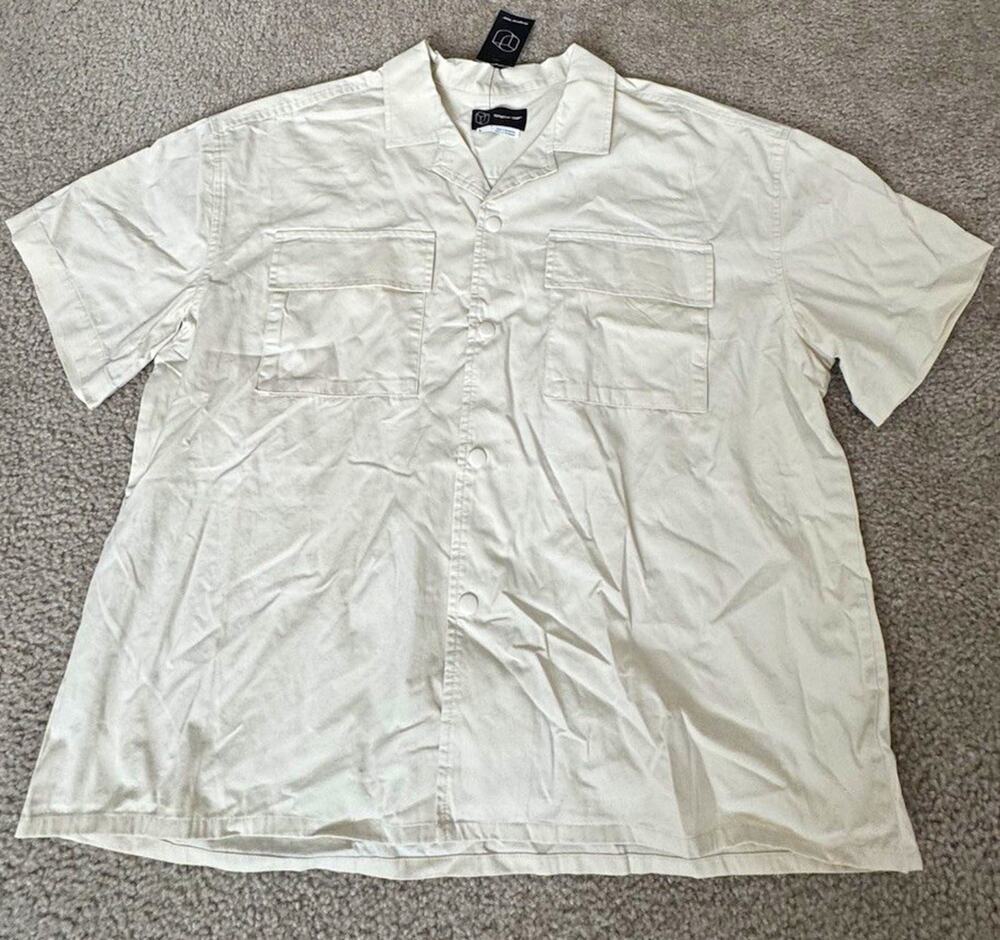 Original Use Men’s L Cream Utility Shirt Short Sleeve Snap Front Pockets NWT new